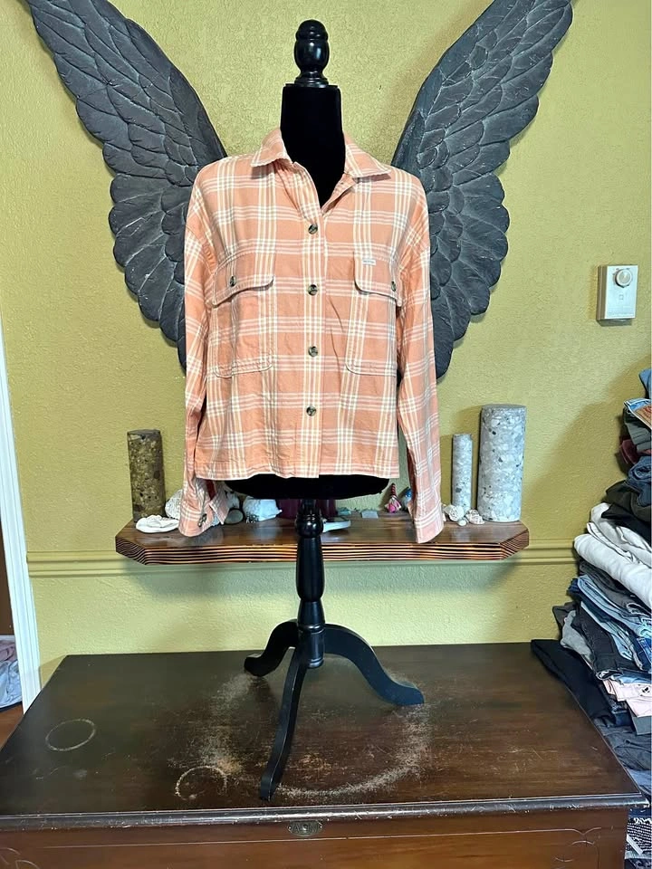 Brixton Peach Plaid Button-Up Shirt