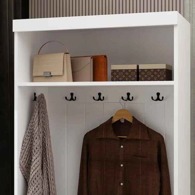 White Hall Tree with Storage Bench and Coat Hooks - photo 3