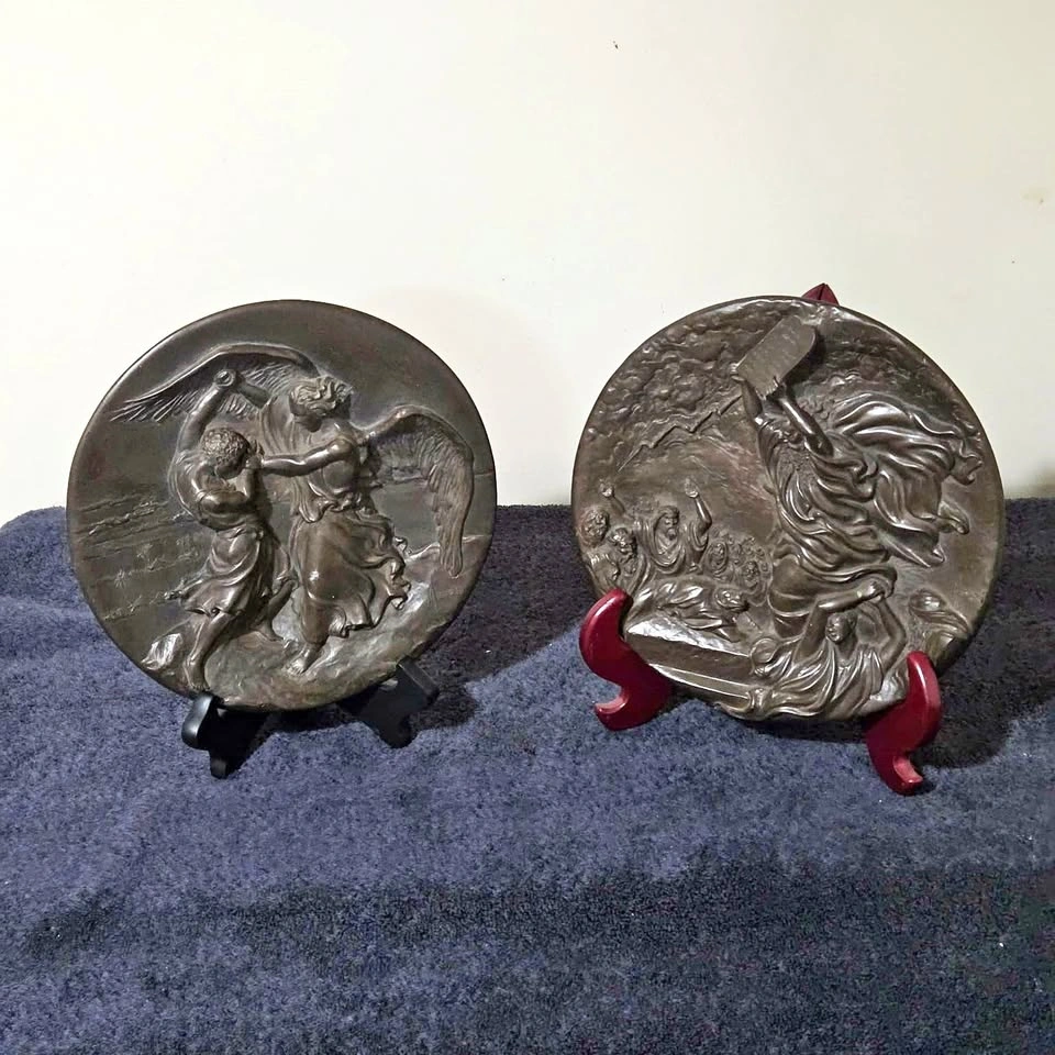 Vintage Rhodes Studios Bronze Plates – “Jacob & the Angel” + “Mo