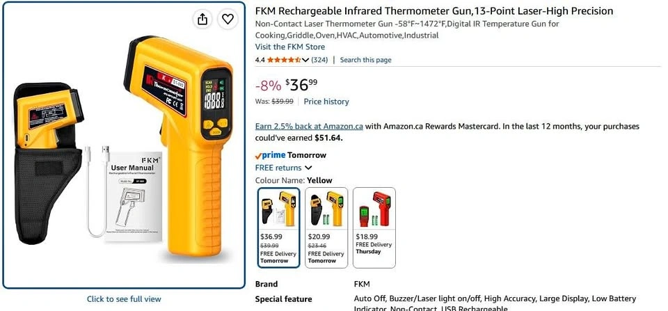 FKM Rechargeable Infrared Thermometer Gun, 13-Point Laser