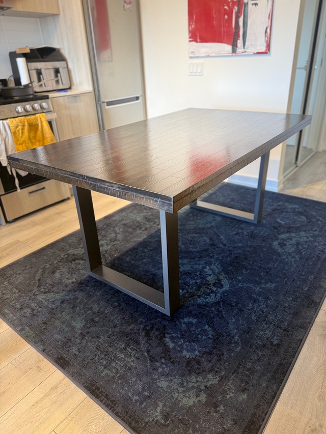 Modern Dark Wood Dining Table with Metal Legs