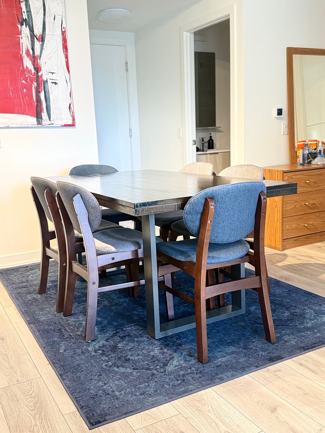 Modern Dark Wood Dining Table with Metal Legs - photo 2