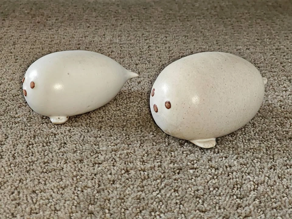 Grey Seal Pup Figurines - Handmade Artist Stamped - Set of 2