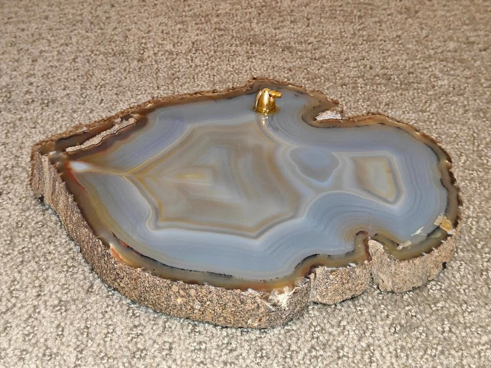 Vintage Polished Agate Slice Desk Display / Paperweight Base