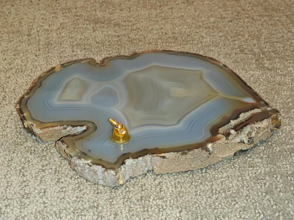 Vintage Polished Agate Slice Desk Display / Paperweight Base - photo 3