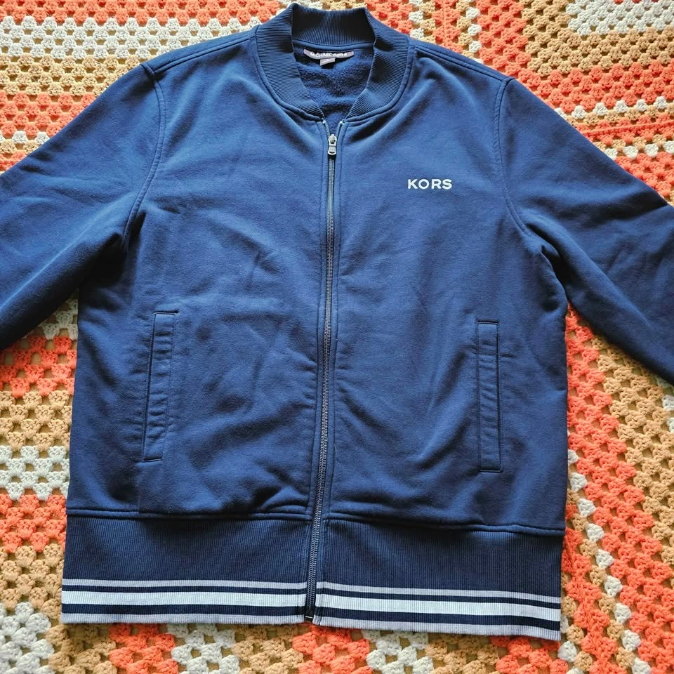 Mens M Michael Kors Navy Full Zip Varsity Stripe Fleece Bomber J - photo 2