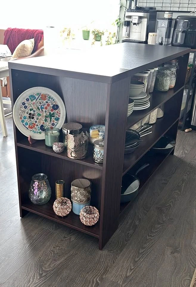 55" Farmhouse 5-Tier Kitchen Island Table with Storage Shelves