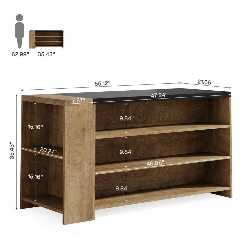 55" Farmhouse 5-Tier Kitchen Island Table with Storage Shelves - photo 2