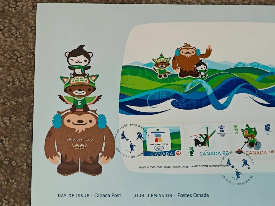 First Day Covers FDC Vancouver Winter Olympics Mascots & Emblems - photo 2