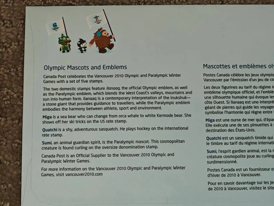 First Day Covers FDC Vancouver Winter Olympics Mascots & Emblems - photo 5