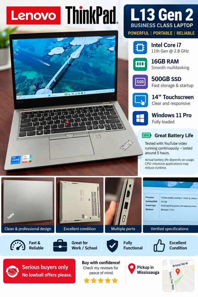 Like New Lenovo Touch Screen Laptop Intel i7 11th Gen, 16GB / 51