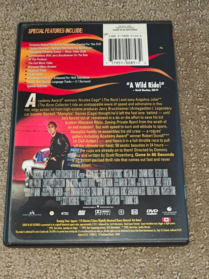 Gone In 60 Seconds - DVD Movie - Nicolas Cage & Angelina Jolie - photo 3