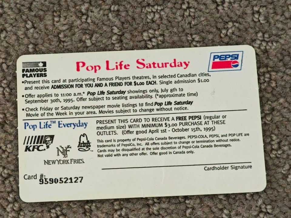 Vintage Pepsi Cola Pop Life Membership Card from 1995 - photo 2