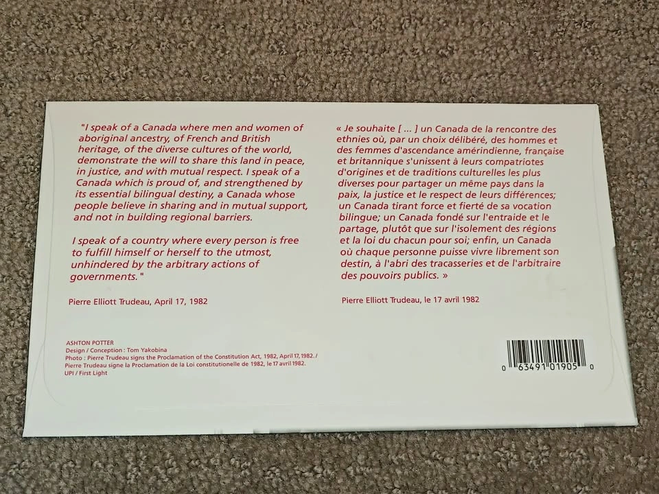 First Day Covers FDC - Pierre Trudeau Constitution Act Signing - photo 2