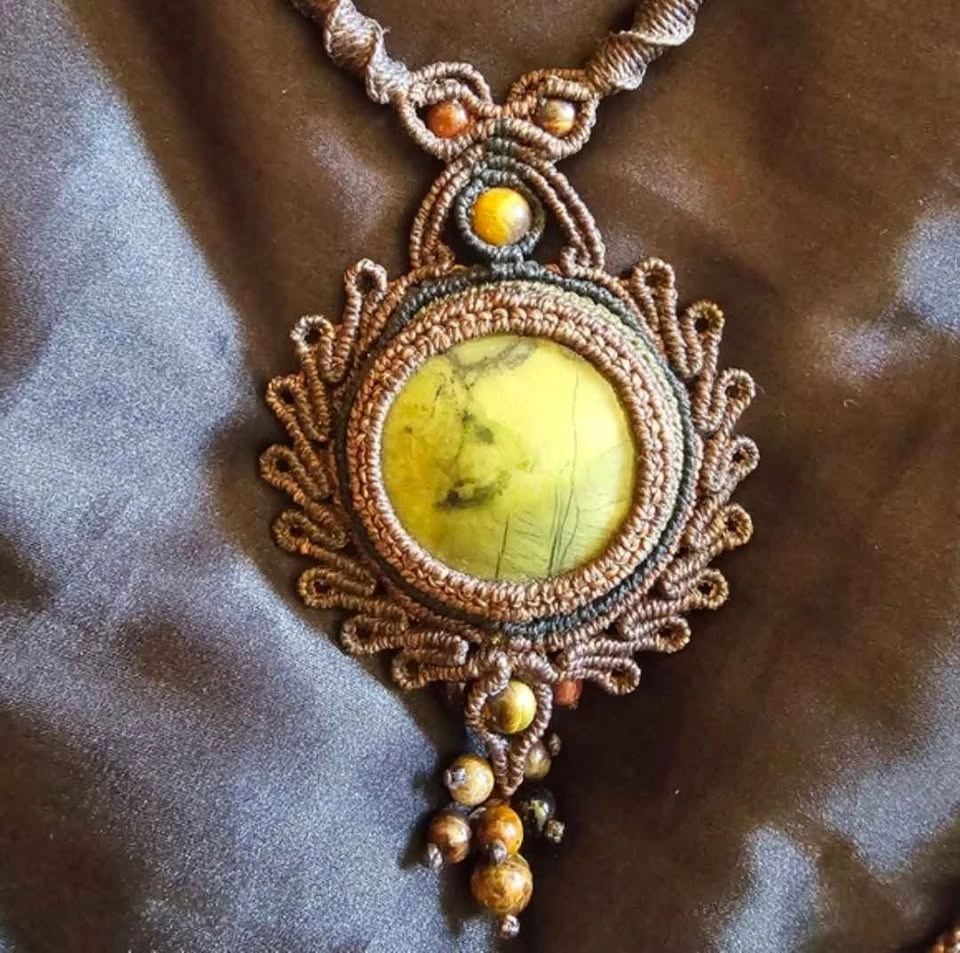 Handmade Peruvian Micro Macrame Hippie New Age Woven Necklace - photo 2