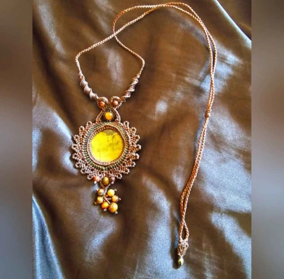 Handmade Peruvian Micro Macrame Hippie New Age Woven Necklace - photo 5