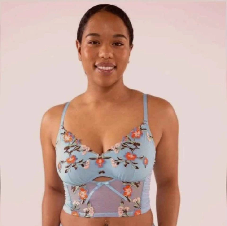New 36A 36B Understance Embroidered Floral Sky Blue Bustier - photo 2