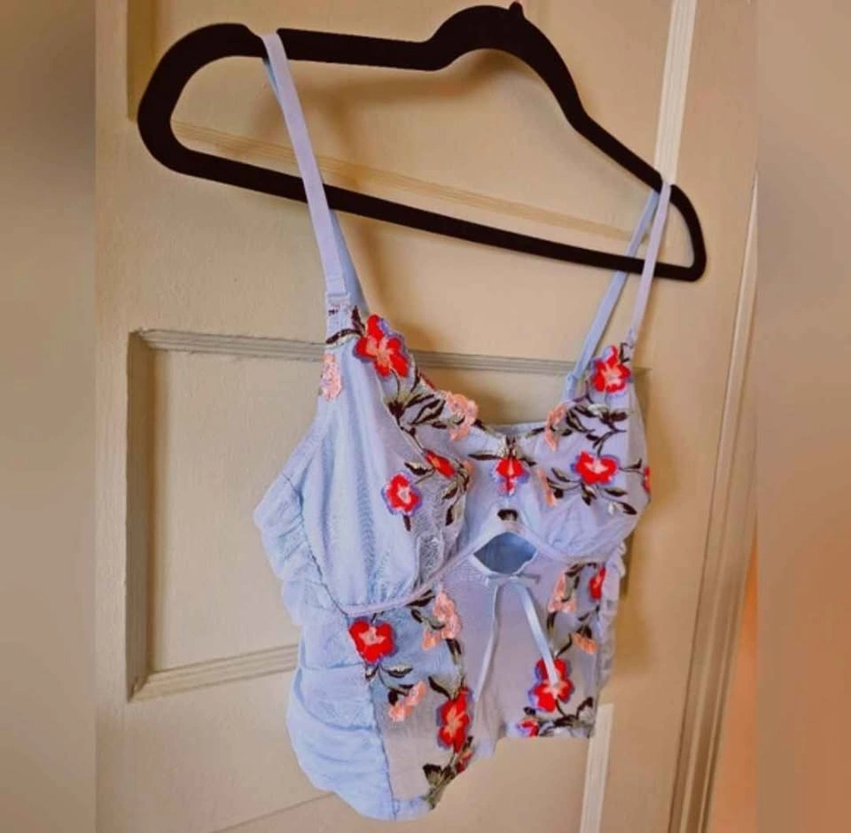 New 36A 36B Understance Embroidered Floral Sky Blue Bustier - photo 3