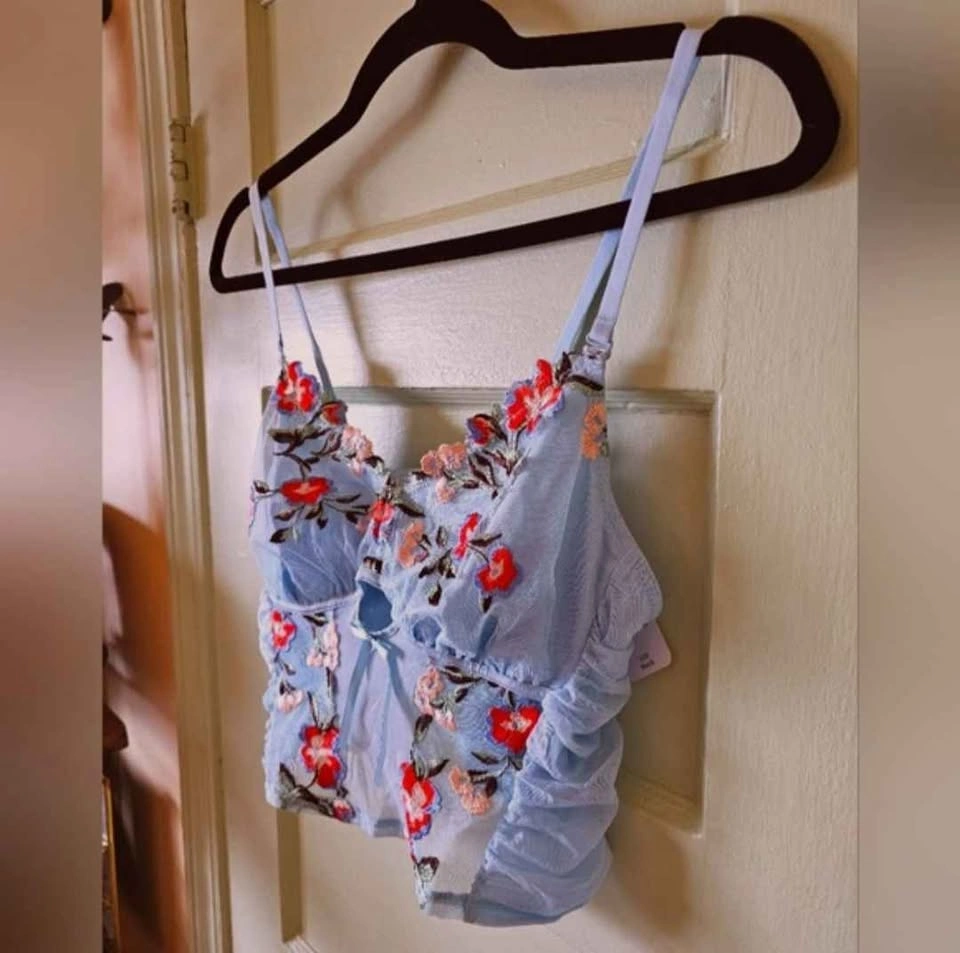 New 36A 36B Understance Embroidered Floral Sky Blue Bustier - photo 4