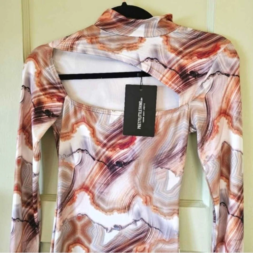 New Marble Print PrettyLittleThing Brown Asymmetric Dress - photo 4
