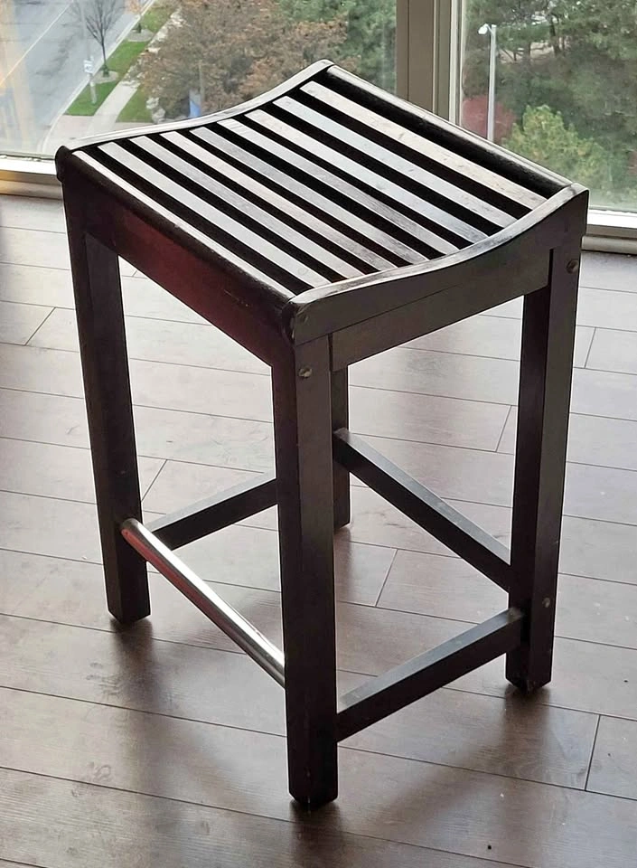 24 inch Dark Brown Wood Slated Bar Stool Side Table