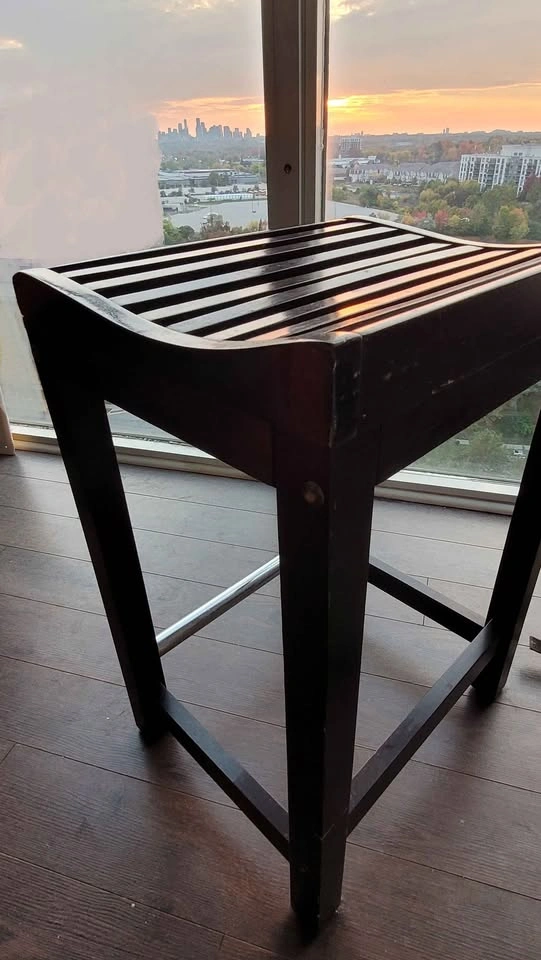 24 inch Dark Brown Wood Slated Bar Stool Side Table - photo 2