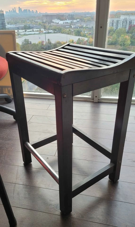 24 inch Dark Brown Wood Slated Bar Stool Side Table - photo 4