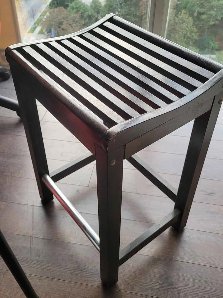 24 inch Dark Brown Wood Slated Bar Stool Side Table - photo 5
