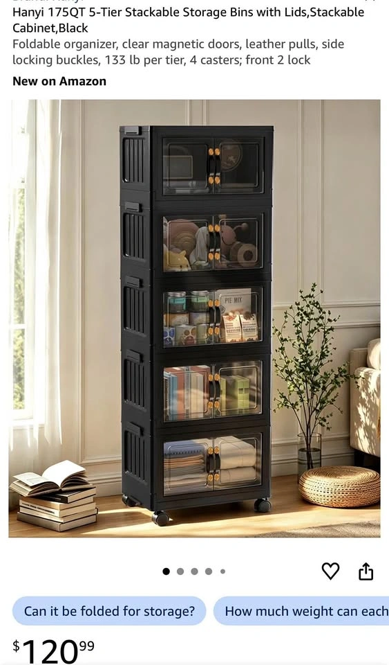 175QT 5-Tier Stackable Storage Bins with Lids
