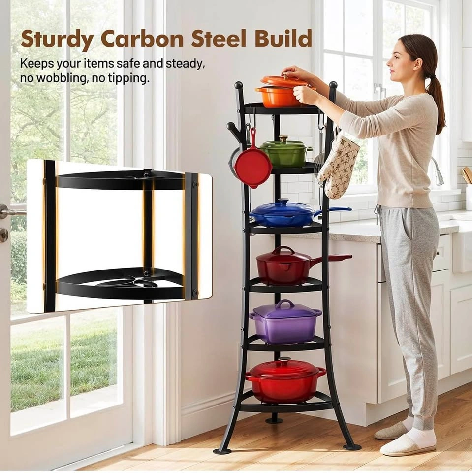 6 Tier Cast Iron Pot Organizer Pan Rack Cookware Storage Tower - photo 3