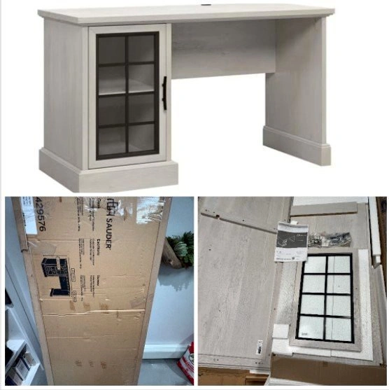 New - Sauder Contemporary Single Pedestal Computer Desk - Winter