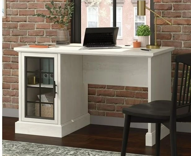 New - Sauder Contemporary Single Pedestal Computer Desk - Winter - photo 2