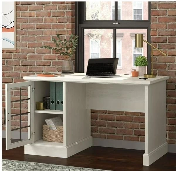 New - Sauder Contemporary Single Pedestal Computer Desk - Winter - photo 3