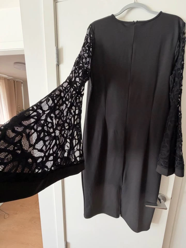 Black XXL Sheath Dress with Lace Bell Sleeves - photo 3