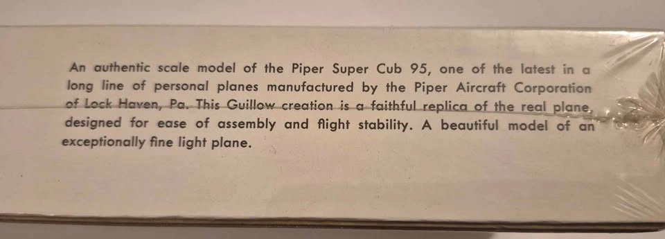 Vintage Guillow's Piper Super Cub 95 Flying Model Kit 303 - photo 3