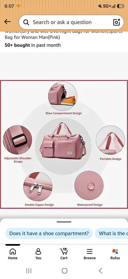 Pink Travel Bag for Women and Men