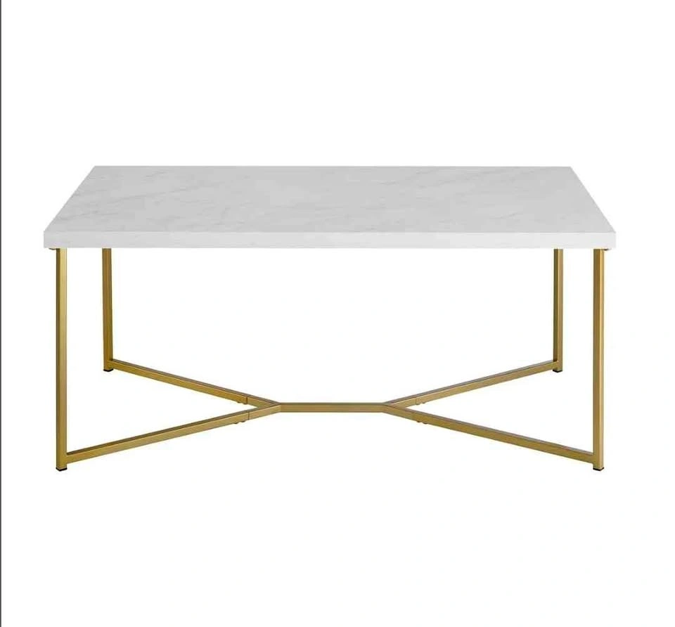 Modern Faux Marble Coffee Table with Gold Legs