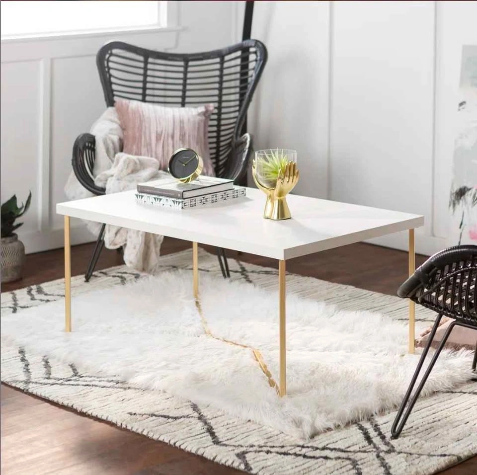 Modern Faux Marble Coffee Table with Gold Legs - photo 2