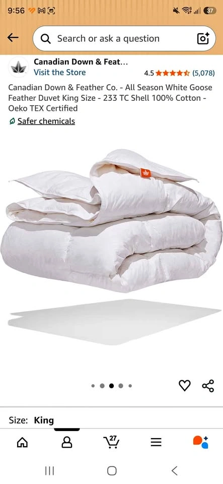 Canadian Down & Feather Co. KING SIZE White Goose Feather Duvet