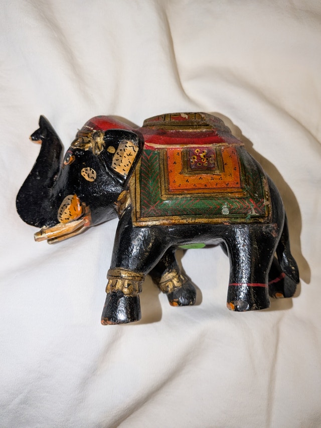 Hand-Painted Wooden Elephant Figurine