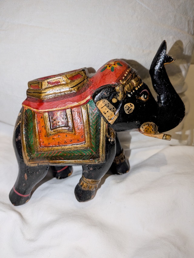 Hand-Painted Wooden Elephant Figurine - photo 2
