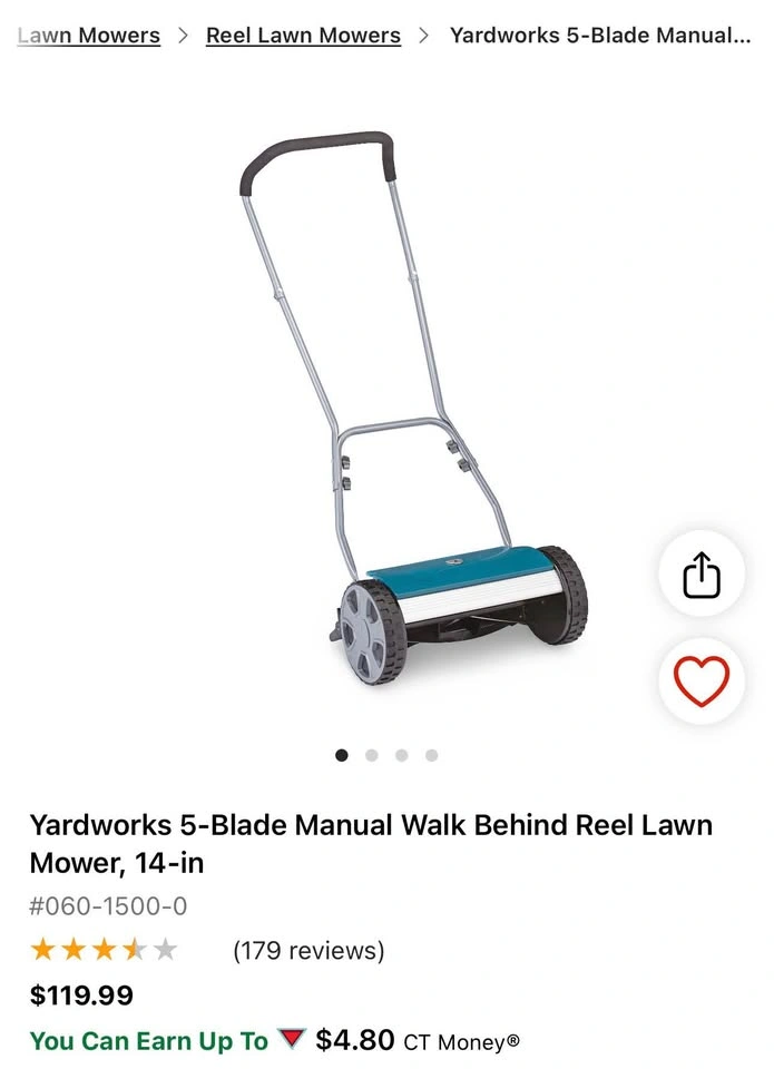 Yardworks 5-Blade Manual Walk Behind Reel Lawn Mower, 14-in - photo 2