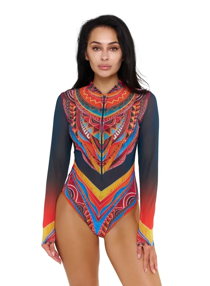 NEW Alayaswim One Piece Swimsuit with Zipper - NeoSun Print-Size - photo 2