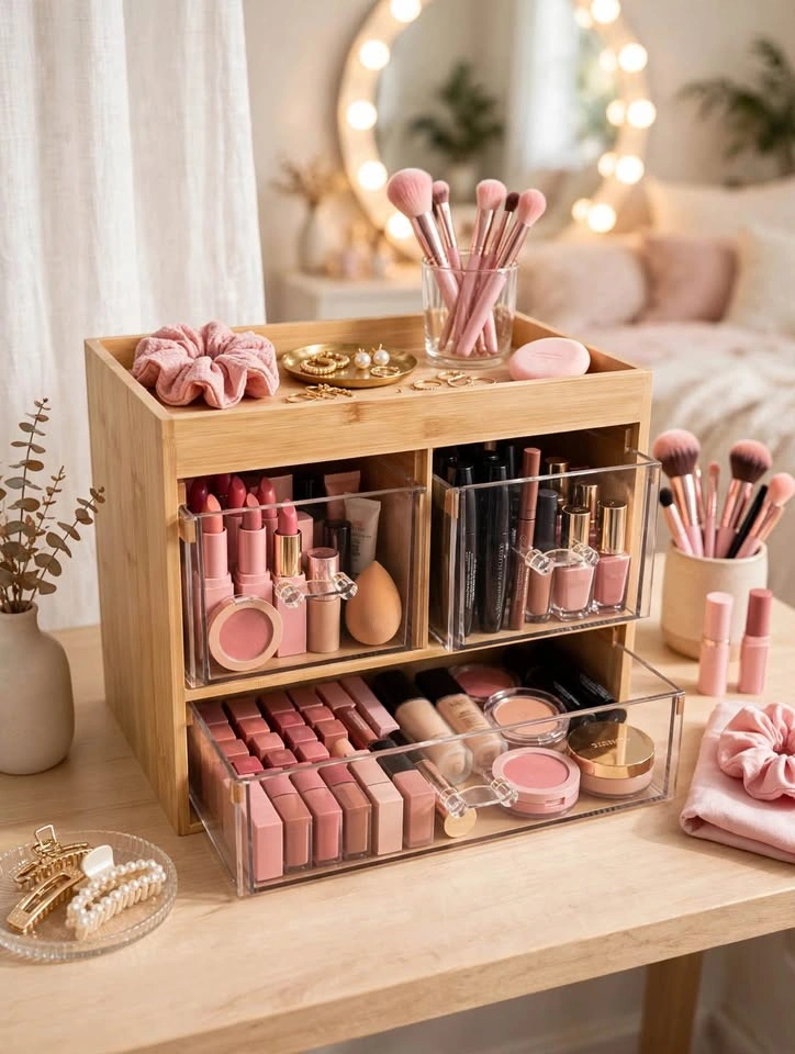 Bamboo Vanity Organizer with 3 Acrylic Drawers - photo 2