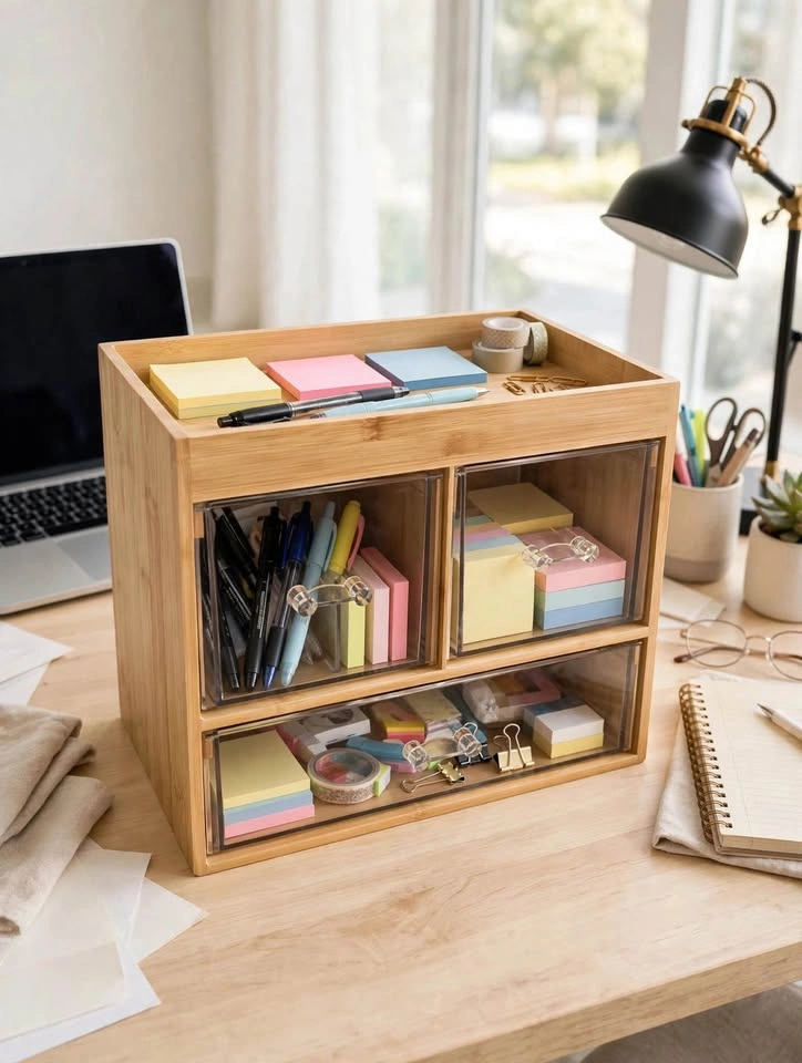 Bamboo Vanity Organizer with 3 Acrylic Drawers - photo 3