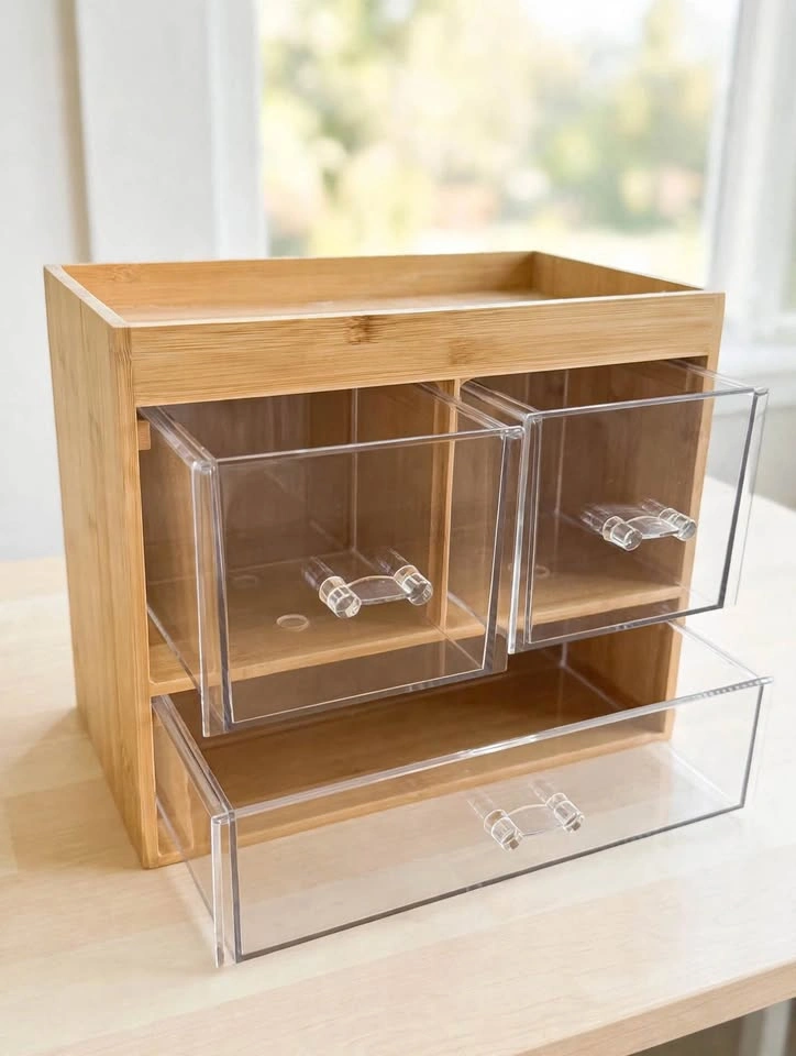 Bamboo Vanity Organizer with 3 Acrylic Drawers - photo 4