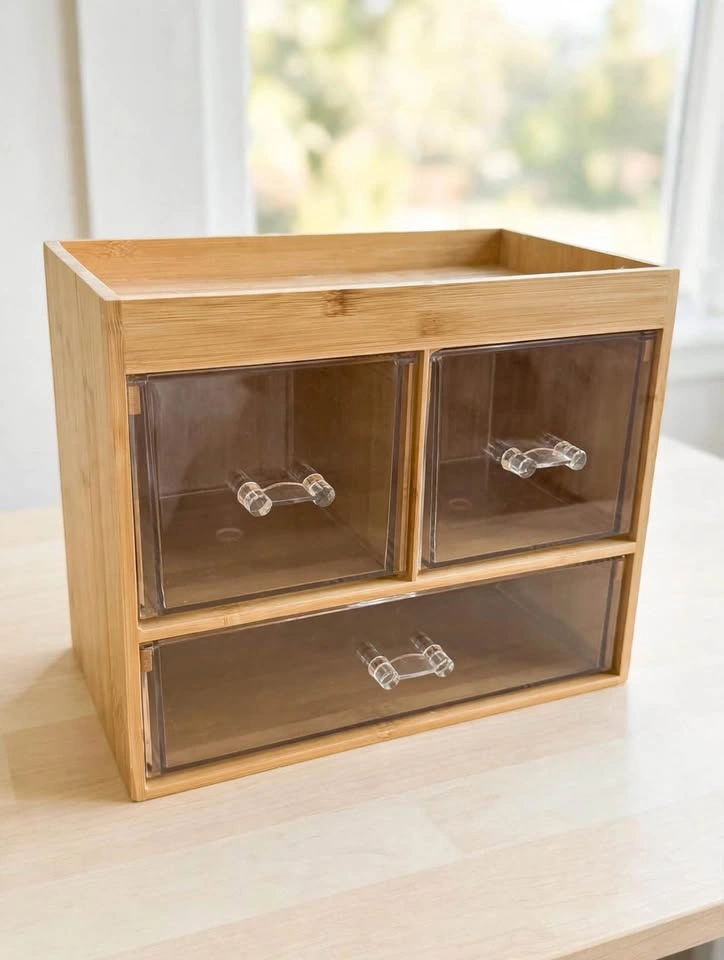 Bamboo Vanity Organizer with 3 Acrylic Drawers - photo 5
