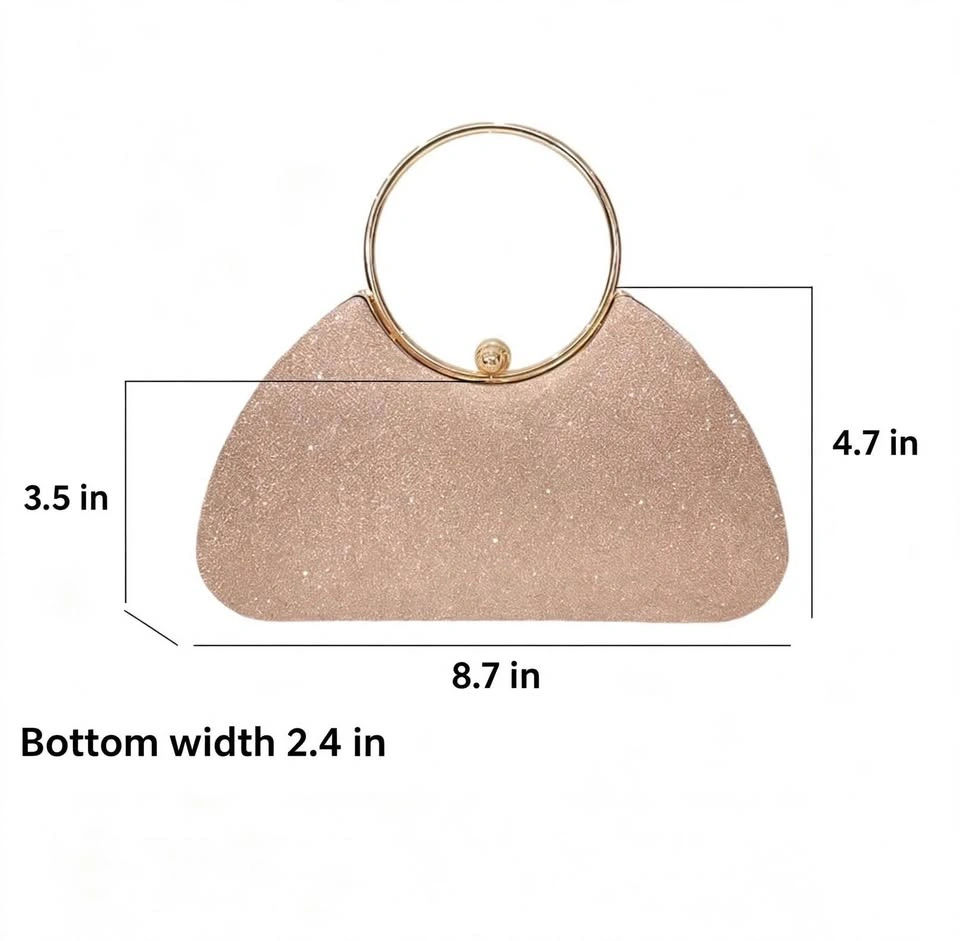 Brand New Rose Gold Glitter Satin Clutch - Ring Handle Bag - photo 2