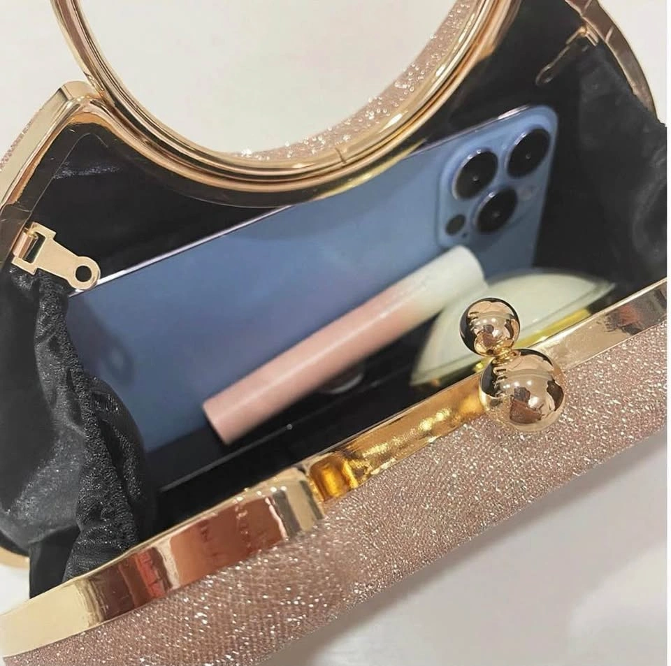 Brand New Rose Gold Glitter Satin Clutch - Ring Handle Bag - photo 3
