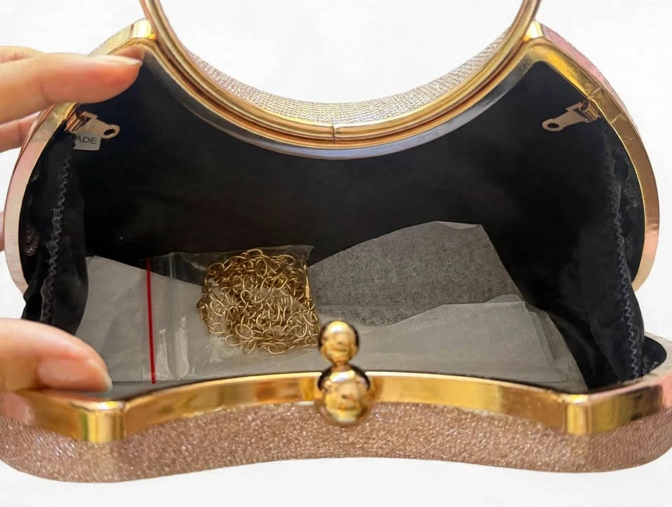 Brand New Rose Gold Glitter Satin Clutch - Ring Handle Bag - photo 4